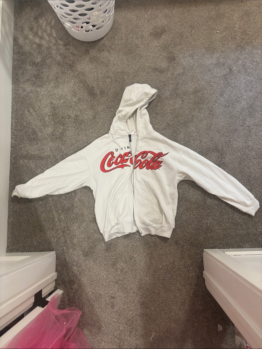 H&M White Hoodie with Red Script Logo